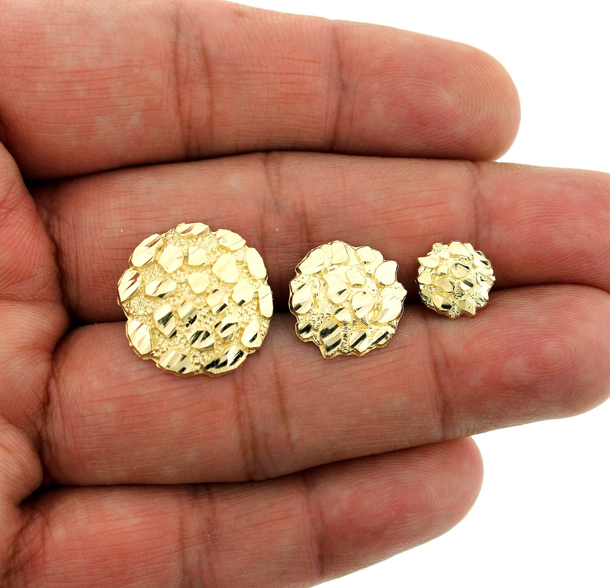 Men s Women s Kid s 10K Solid Yellow Gold Diamond Cut Round Nugget Stud Earrings