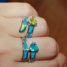 inlaid fire opal fashion Topaz ring gems silver plate jewelry modern engagement