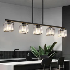 42” Kitchen Island Lighting with Top K9 Crystal, Modern Dining Room Light Fixtur