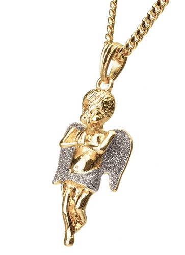 Men's Gold Plated Baby Pray Angel Pendant 20" Cuban Chain Necklace 72 - Foto 7 di 8