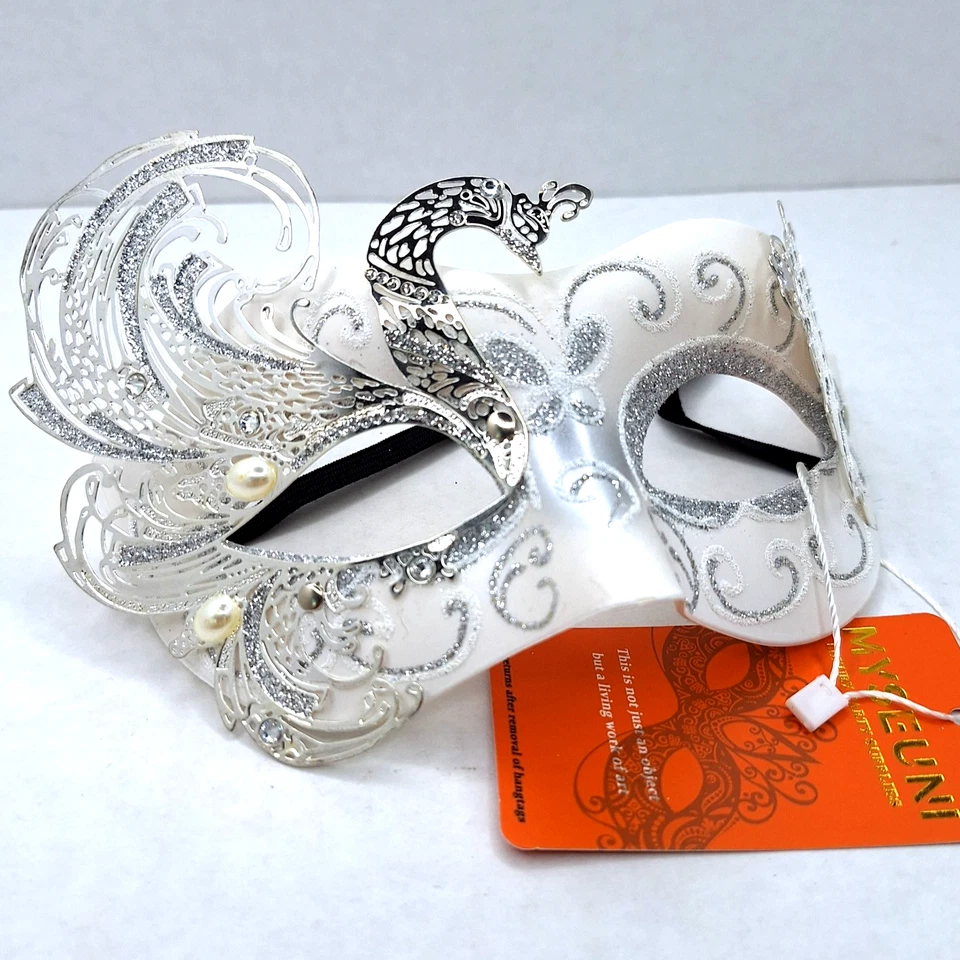 Party Mask for Women - Masquerade - White - Mardi Gras Halloween - Image 2 of 4
