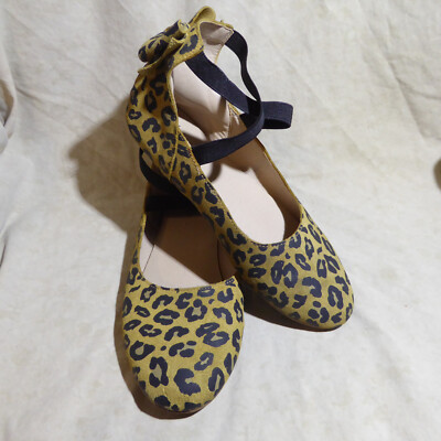   Monkey Feet Elastic Ankle Cross Strap Ballet Flats 8 M Cheetah Print Leather