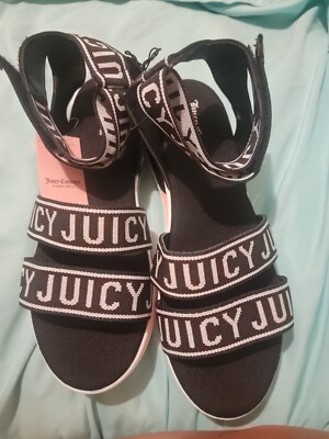 NEW Juicy Couture Impulse Printed Logo Sandals Black/White/Pink Size 9 