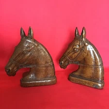 VINTAGE 1940’s SYROCO WOOD PAIR OF HORSE HEAD BOOKENDS 