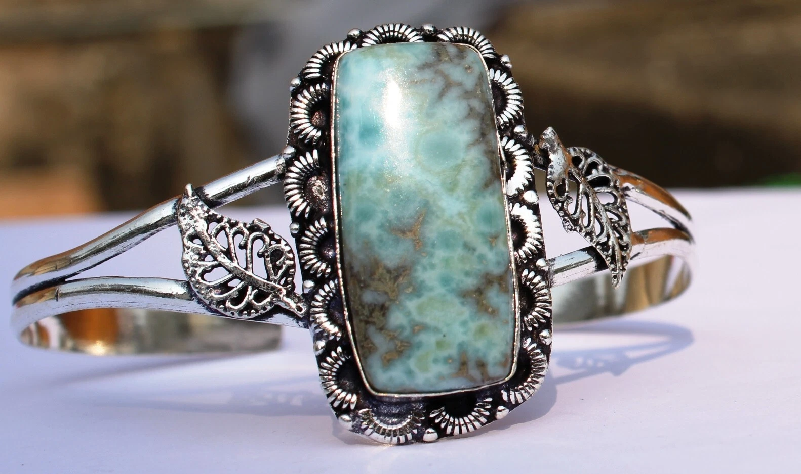 VALENTINO Bracciale regolabile in argento sterling 925 fatto a mano con pietre preziose Larimar