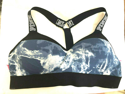  Victoria's Secret Pink Ultimate T-Back Push-Up Sports Bra Blue Marble Print NWT