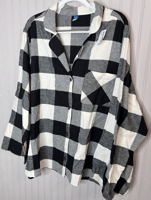 Old Navy Womens SHIRT 4X Black White Checked Buttons Pocket Quality NEW