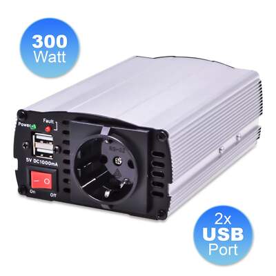 Auto Spannungswandler 300W Wechselrichter Power Inverter | 230V Steckdose 2x USB
