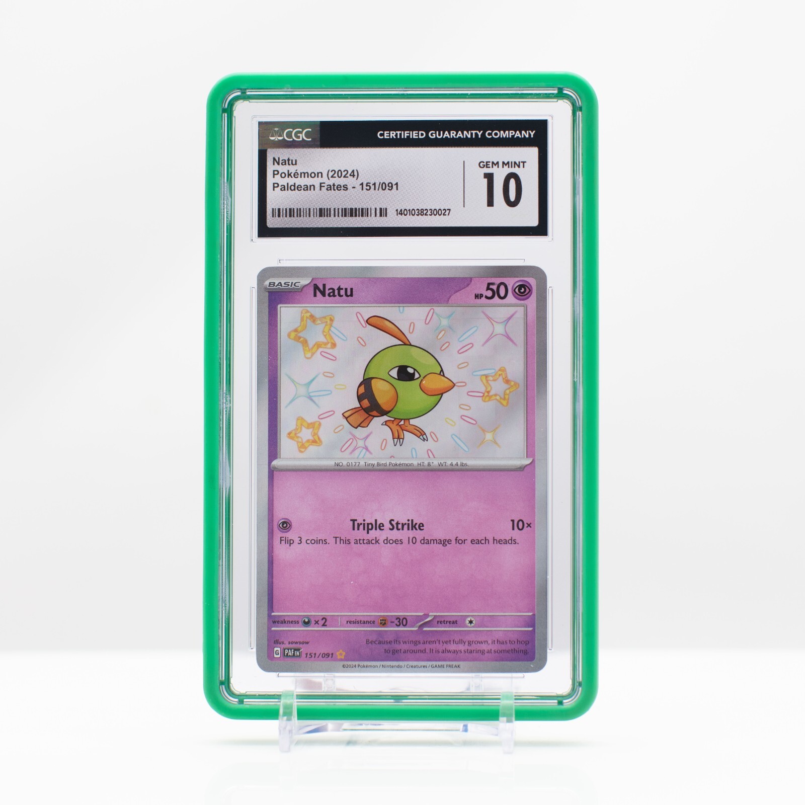 2024 Pokémon Natu Shiny Holo #151 Scarlet & Violet: Paldean Fates CGC 10