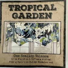 Ellis Curtain Tropical Garden Lined Scallop Window Valance With Rod Pocket New