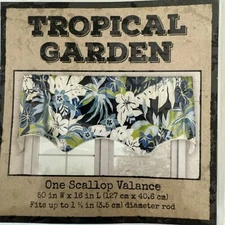 Ellis Curtain Tropical Garden Lined Scallop Window Valance With Rod Pocket New
