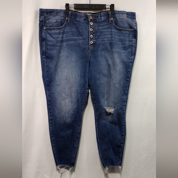 Torrid Bombshell Button Fly Distressed Sky High S… - image 1