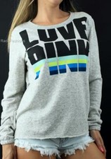 Victoria's Secret Love PINK Graphic Ombre Stripe Logo Crew Sweatshirt NWT