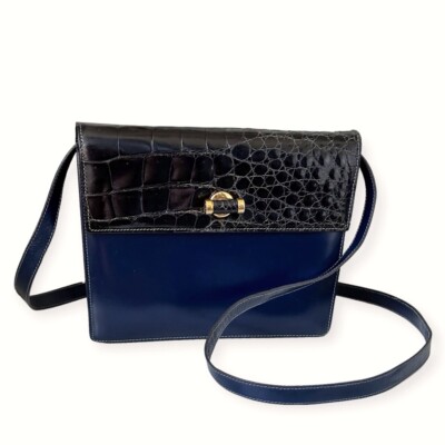 RARE Gucci Vintage Blue Leather & Crocodile Crossbody Bag Amazing