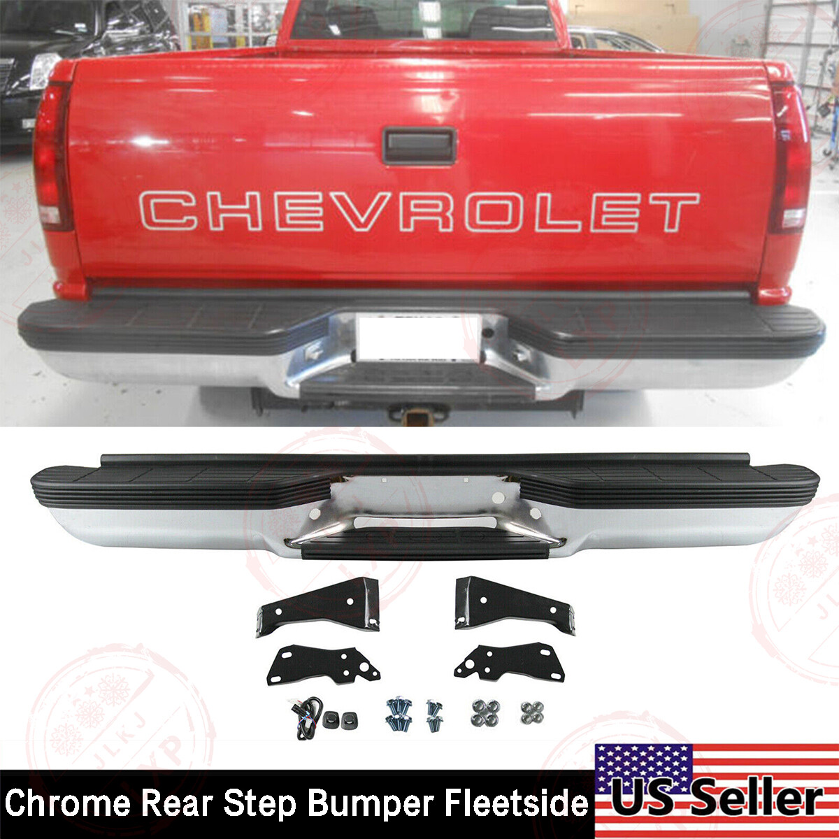 Chrome Rear Bumper Assembly For 1988-2000 Chevrolet C/K 1500 2500 Fleetside