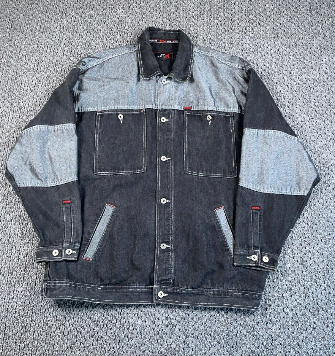 VTG Y2K Streetwear Style Jean Jacket Men's 3XL Black Gray VTG Y2K Streetwear Style Jean Jacket Men's 3XL Black Gray