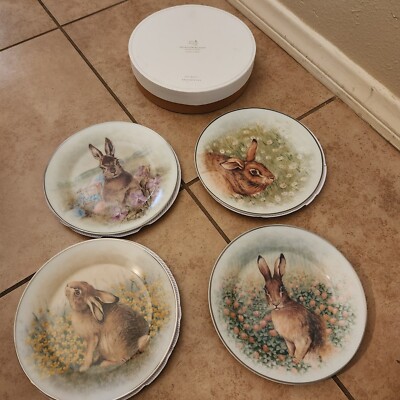 RARE Pottery Barn Meadow Bunny Rabbit SALAD plates EASTER