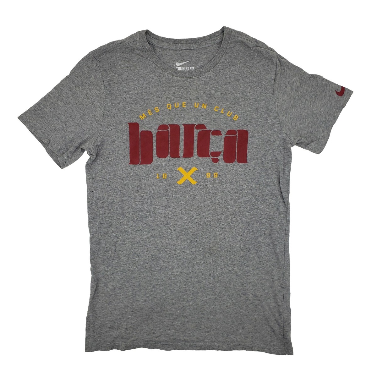 値下げしました！ Nike FC Barcelona ベージュシャツ Mサイズ Nike Tee FC Barcelona T Shirt Barca Mes Que Un Club Gray
