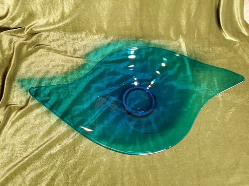 Mid Century Blue Viking Glass Epic Bluenique Platter Atomic Glass Tray - Picture 6 of 12
