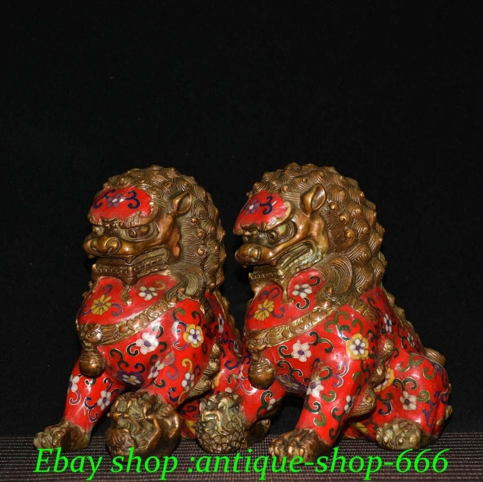 8,6» старый китайский Cloisonne бронза фэн-шуй Foo Fu собаки Guardion лев статуя пара - Изображение 2 из 4