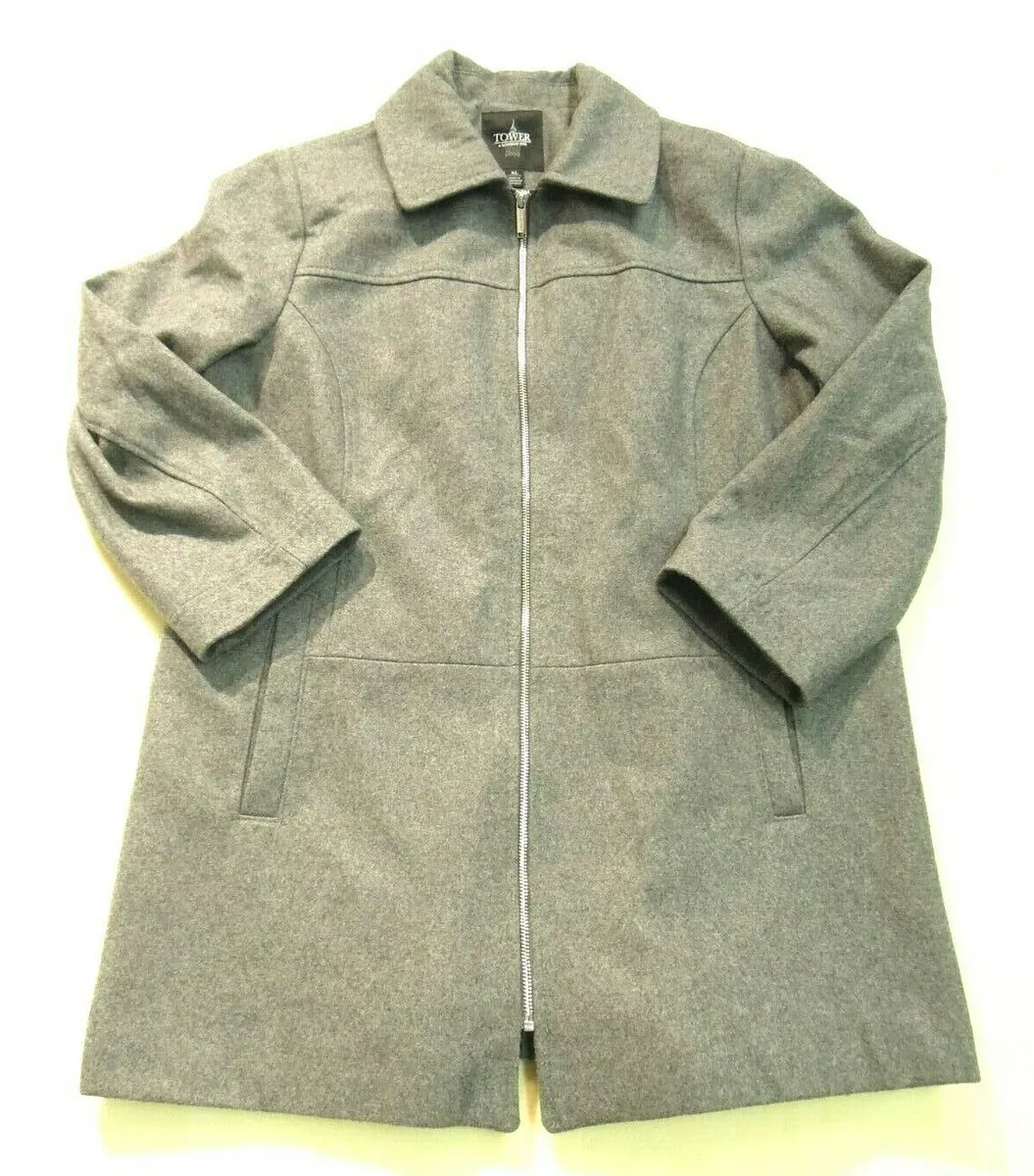 Tower by London Fog Women s XL Gray Wool Blend Coat Zip Detachable Hood C21