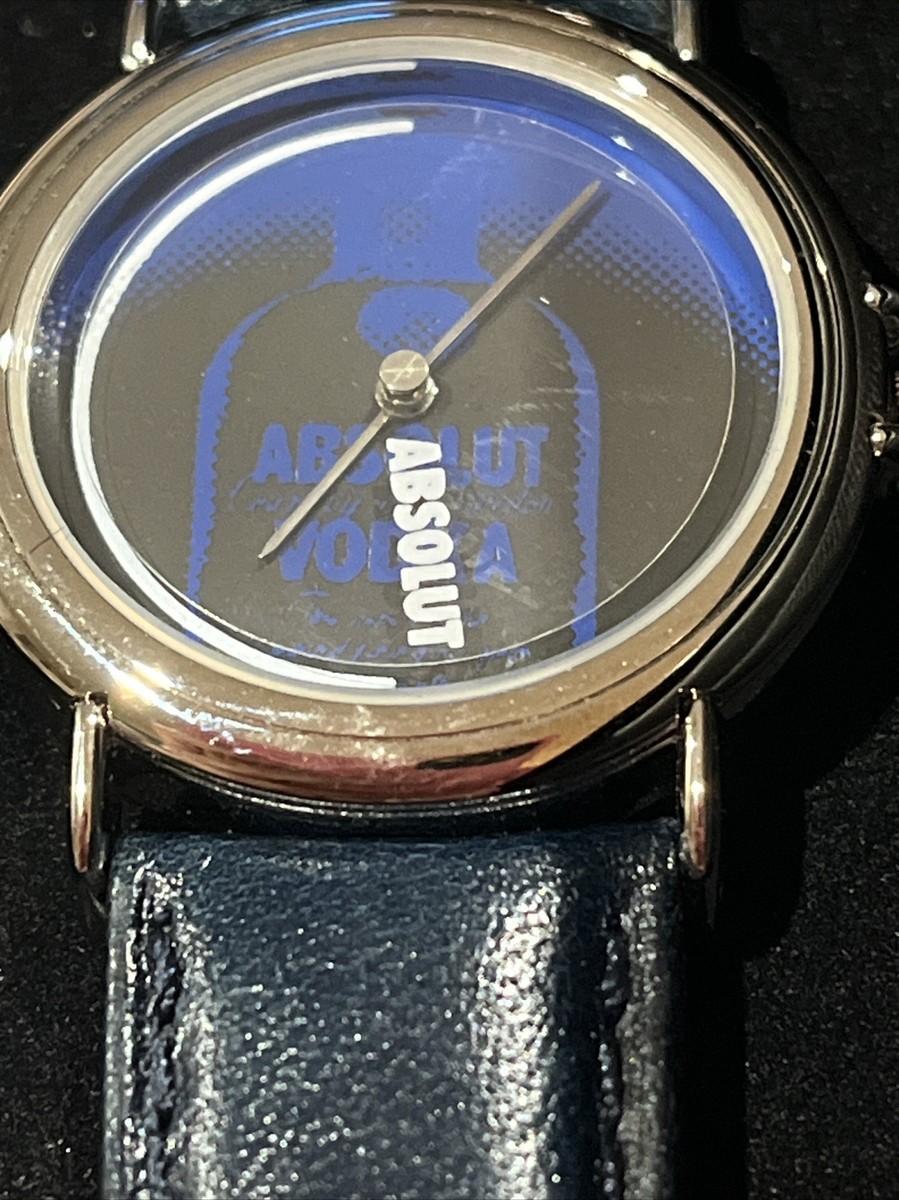 Absolut Vodka Watch In Case-Rare Collectible-NEW-Blue Leather Band