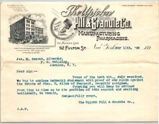 Upjohn Pill & Granule Co. Mfg. Pharmacists Fulton St. NYC 1898 Letterhead Scarce