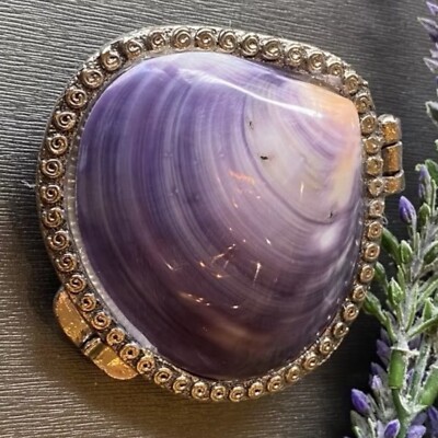 Real Purple Clam Shell Purse Clutch for Coin Jewelry Luxury