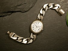 Orologio argento massiccio 0,800 catena blindata Nivor Svizzera carica manuale funziona hobbisti 