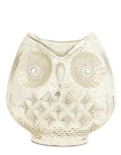 Melrose 6" White Silver Woodland Creature Owl Bird Pillar Candle Holder
