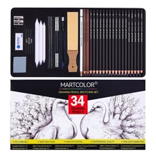 Drawing Sketching Pencils Set, 34 Pieces Pro Art Pencil Kit - Graphite Pencil...