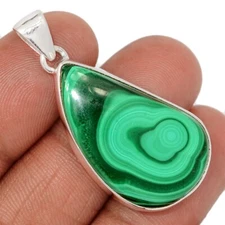 Natural Bulls Eye Malachite - Congo 925 Sterling Silver Pendant Jewelry CP71318