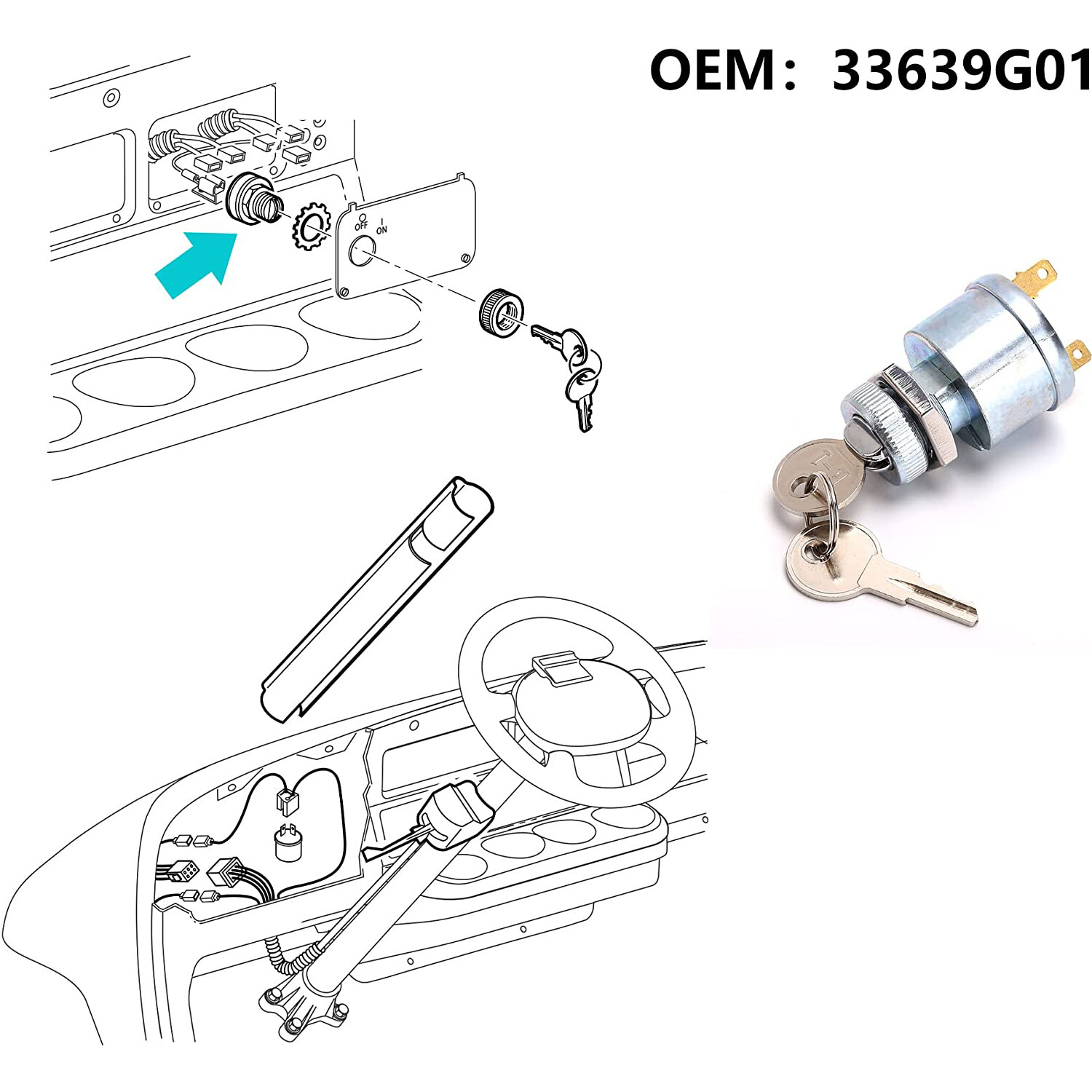 Golf Cart Ignition Key Switch for EZGO, 3Way 4Terminal 33639G01 eBay