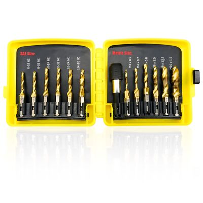 13PCS Titanium Combination Drill Tap Bit Set Fit for Screw Thread