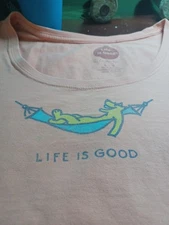 Life Is Good Dog In Hammock Peach .womans Crusher T Sz L