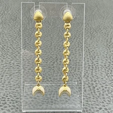 Stella & Dot Crescent Moon Drop Earrings Gold Tone Ivory Enamel Dangle Long 2.5"