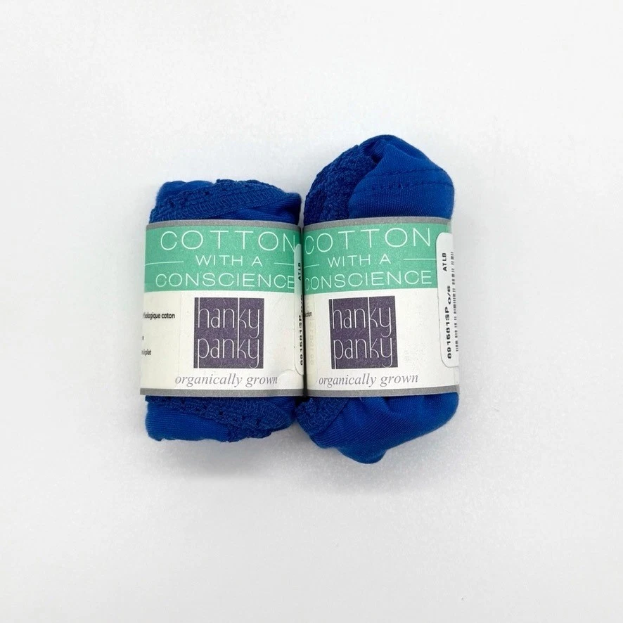 HANKY PANKY Algodón Tiro Bajo Tangas Pequeño 0-4 Bragas Azul Orgánico Conjunto de 2 NUEVO Foto 2 de 4