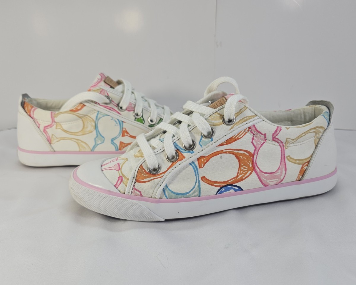 Coach Low Top Lace Up Sneakers White Multicolor Pink Floral Rubber Sole View 2