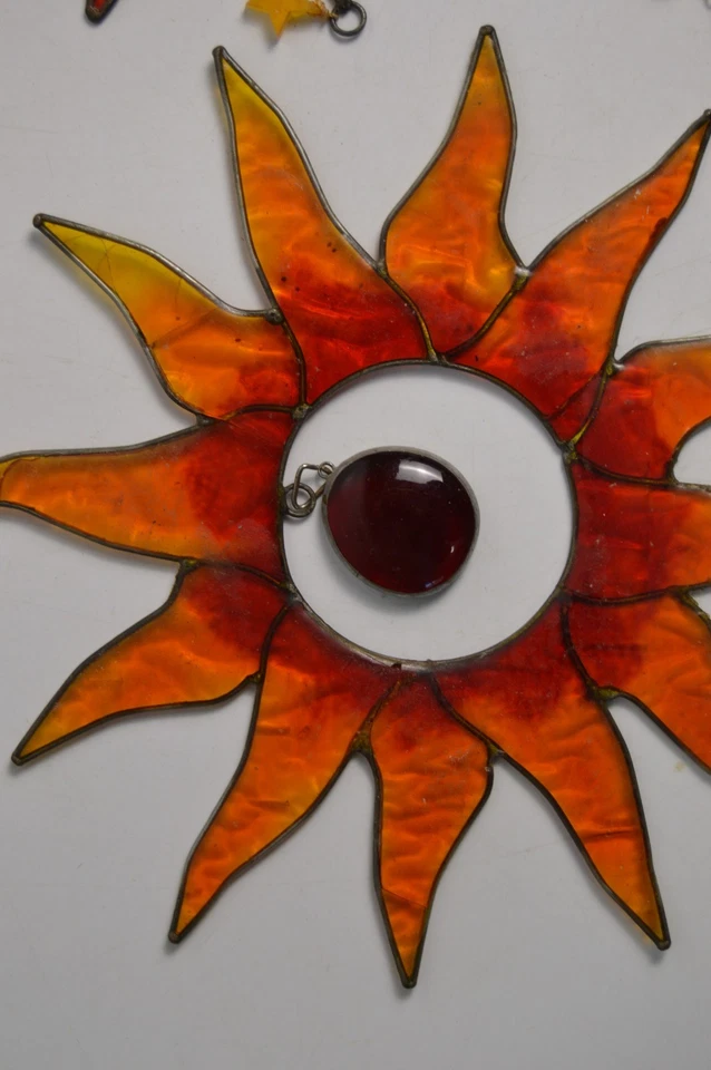 4 Vidrieras Vintage Metal Atrapasoles Sol Media Luna Prisma Signo de Paz Foto 3 de 4