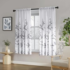 Non-See-Through Light Grey and White Privacy Sheer Curtains 52 X