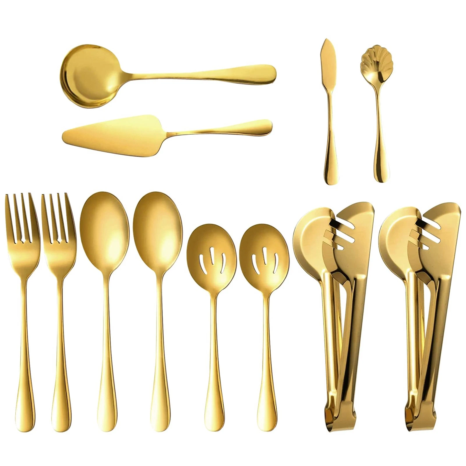 MACIFECI Gold Serving Utensils Set of 12, Stainless Steel Serving Sets with, 9.8