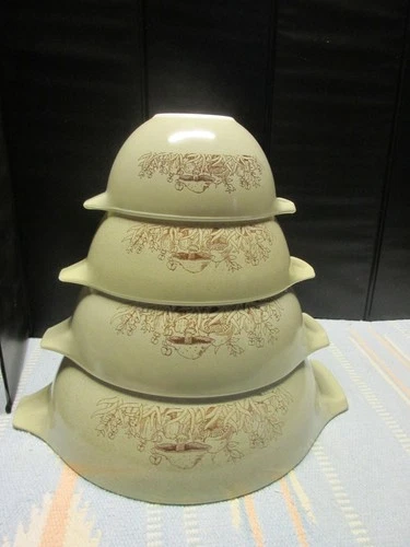 Vintage Pyrex glass Forest Fancies Mushroom Cinderella Nesting Mixing Bowls