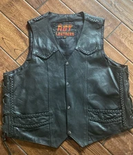 Mens 1X-2XL Leather Vest Hot Leathers Black Braided & LacesSleeveless Biking