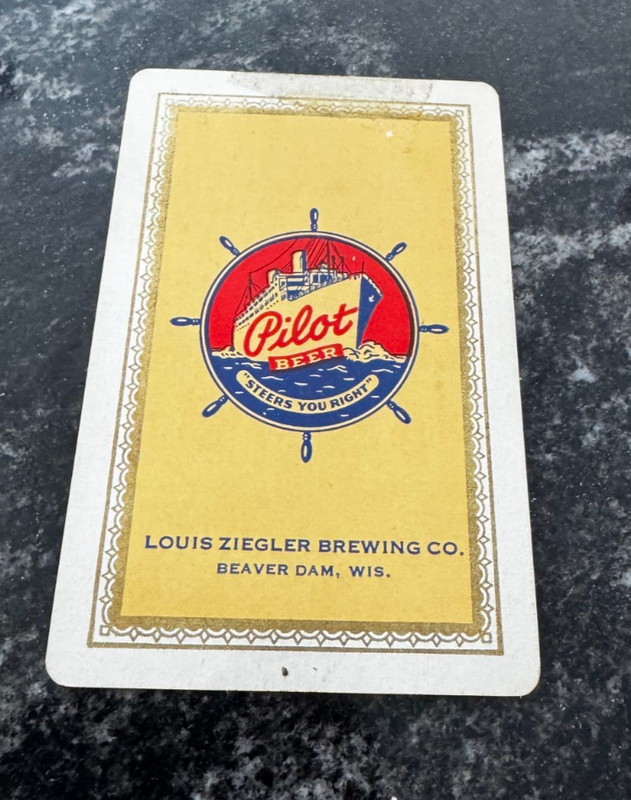 VINTAGE PILOT BEER PLAYING CARD EXTRA JOKER LOUIS ZIEGLER BREWING BEAVER DAM WI