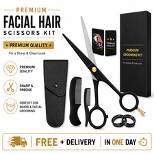 5" Professional Beard and Mustache Scissors, Black Color Scissors with case gift