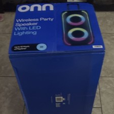 onn. Wireless Party Speaker LED Lighting Blue 15Hr 3.5mm Jack USB Out