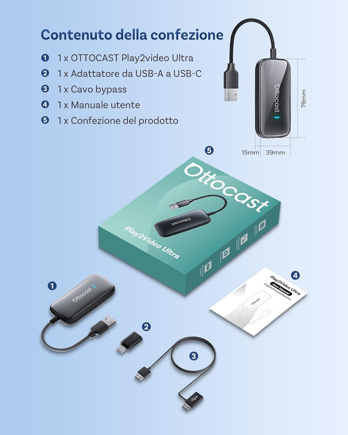 OTTOCAST Play2Video Ultra Wireless CarPlay Android Auto Netflix YouTube 10+ APP - Miniatura 9