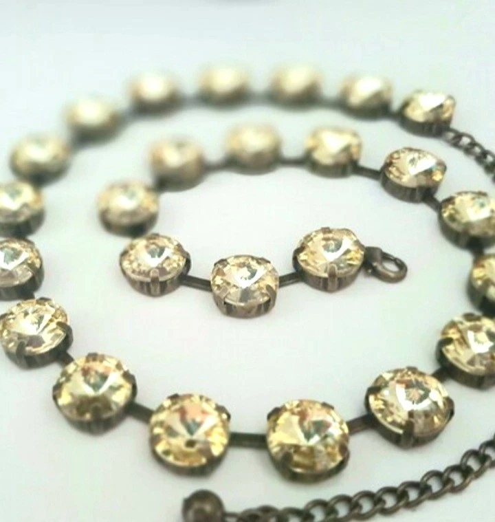 Collar de tenis de cristal amarillo pálido estilo Anna Wintour joyería vintage llamativa Foto 4 de 4