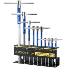 T-Handle Hex Allen Wrench Set - Metric, 10 Pcs 2mm-10mm, Sliding Handle, Chro...