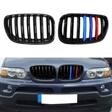 M-Farbe Nieren Kühlergrill Glanz Schwarz Grill Für BMW X5 E53 2004-2006 Facelift